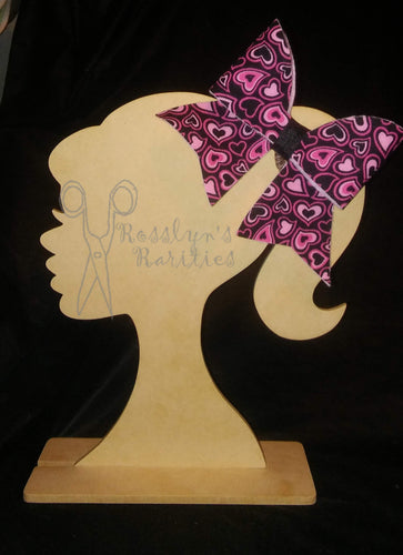 Black with Pink and White Hearts Hair Bow
