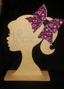 Black with Pink and White Hearts Hair Bow